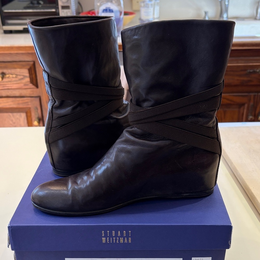 Stuart Weitzman Brown Ankle Booties with Strap Detail